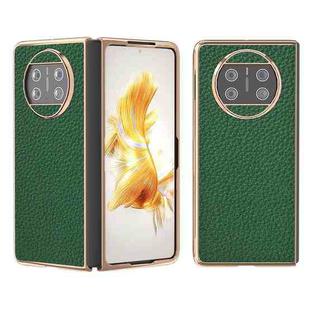 For Huawei Mate X3 Electroplating Genuine Leather Litchi Texture Phone Case(Green)