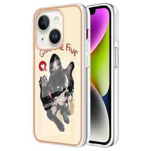 For iPhone 14 Electroplating Marble Dual-side IMD Phone Case(Lucky Dog)