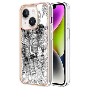 For iPhone 14 Plus Electroplating Marble Dual-side IMD Phone Case(Totem Elephant)