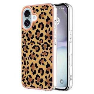 For iPhone 16 Plus Electroplating Marble Dual-side IMD Phone Case(Leopard Print)