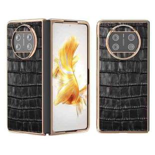 For Huawei Mate X3 Electroplating Crocodile Texture Genuine Leather Phone Case(Black)
