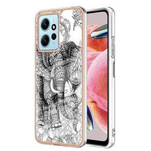 For Xiaomi Redmi Note 12 4G Electroplating Marble Dual-side IMD Phone Case(Totem Elephant)