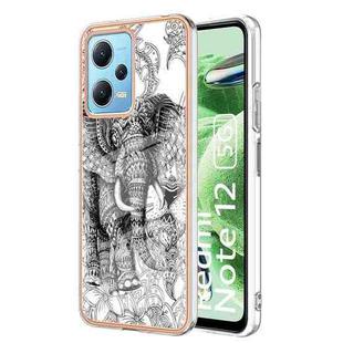 For Xiaomi Redmi Note 12 5G Global Electroplating Marble Dual-side IMD Phone Case(Totem Elephant)