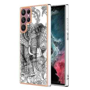 For Samsung Galaxy S22 Ultra 5G Electroplating Marble Dual-side IMD Phone Case(Totem Elephant)