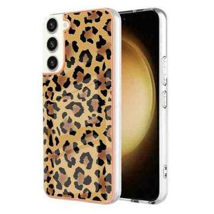 For Samsung Galaxy S23+ 5G Electroplating Marble Dual-side IMD Phone Case(Leopard Print)