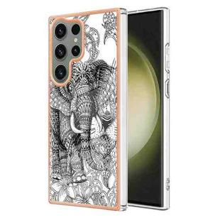 For Samsung Galaxy S23 Ultra 5G Electroplating Marble Dual-side IMD Phone Case(Totem Elephant)