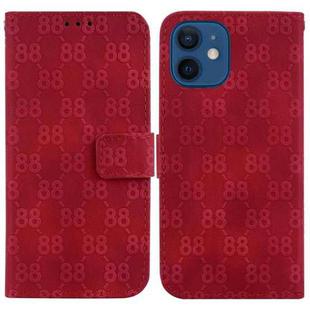 For iPhone 12 mini Double 8-shaped Embossed Leather Phone Case(Red)