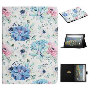 For Amazon Kindle Fire Max 11 Colored Drawing Flower Smart Leather Tablet Case(Blue Folower)