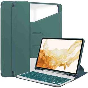 For Samsung Galaxy Tab S9+ 360 Rotation Transparent Smart Leather Case with Keyboard(Dark Green)