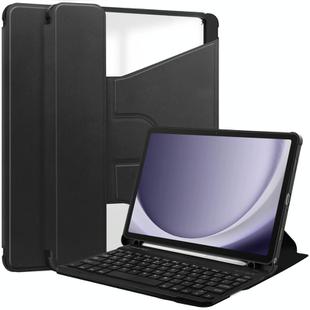 For Samsung Galaxy Tab A9+ 360 Rotation Transparent Smart Leather Case with Keyboard(Black)