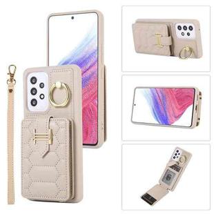 For Samsung Galaxy A53 Vertical Card Bag Ring Holder Phone Case with Dual Lanyard(Beige)