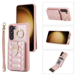 For Samsung Galaxy S23+ 5G Vertical Card Bag Ring Holder Phone Case with Dual Lanyard(Rose Gold)