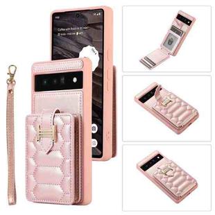 For Google Pixel 6 Pro Vertical Card Bag Ring Holder Phone Case with Dual Lanyard(Rose Gold)