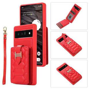 For Google Pixel 6 Pro Vertical Card Bag Ring Holder Phone Case with Dual Lanyard(Red)
