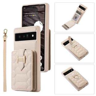 For Google Pixel 6 Pro Vertical Card Bag Ring Holder Phone Case with Dual Lanyard(Beige)