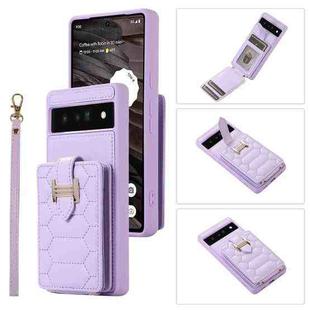 For Google Pixel 6 Pro Vertical Card Bag Ring Holder Phone Case with Dual Lanyard(Purple)