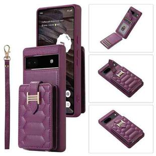 For Google Pixel 6a Vertical Card Bag Ring Holder Phone Case with Dual Lanyard(Dark Purple)