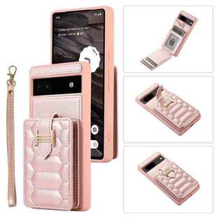 For Google Pixel 6a Vertical Card Bag Ring Holder Phone Case with Dual Lanyard(Rose Gold)