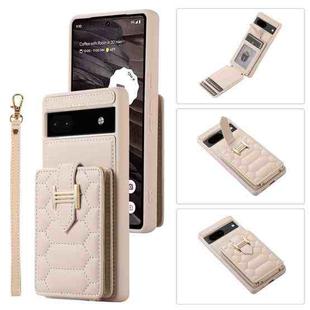 For Google Pixel 6a Vertical Card Bag Ring Holder Phone Case with Dual Lanyard(Beige)