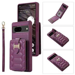 For Google Pixel 7 Vertical Card Bag Ring Holder Phone Case with Dual Lanyard(Dark Purple)