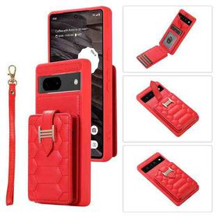 For Google Pixel 7 Vertical Card Bag Ring Holder Phone Case with Dual Lanyard(Red)