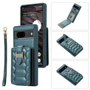 For Google Pixel 7 Vertical Card Bag Ring Holder Phone Case with Dual Lanyard(Dark Green)