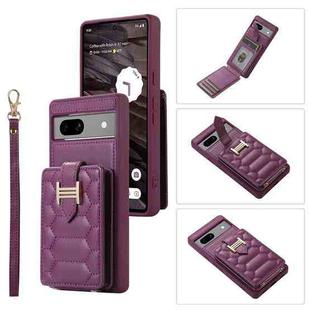 For Google Pixel 7a Vertical Card Bag Ring Holder Phone Case with Dual Lanyard(Dark Purple)