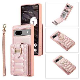 For Google Pixel 7a Vertical Card Bag Ring Holder Phone Case with Dual Lanyard(Rose Gold)