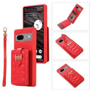 For Google Pixel 7a Vertical Card Bag Ring Holder Phone Case with Dual Lanyard(Red)