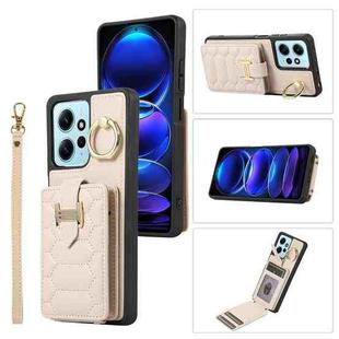 For Xiaomi Redmi Note 12 4G Global Vertical Card Bag Ring Holder Phone Case with Dual Lanyard(Beige)