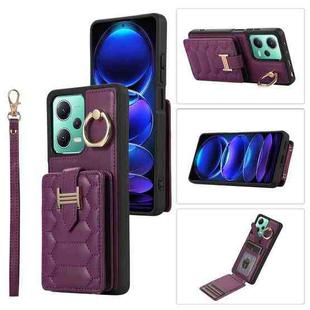 For Xiaomi Redmi Note 12 5G Global Vertical Card Bag Ring Holder Phone Case with Dual Lanyard(Dark Purple)