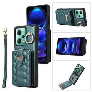 For Xiaomi Redmi Note 12 5G Global Vertical Card Bag Ring Holder Phone Case with Dual Lanyard(Dark Green)