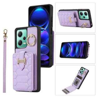 For Xiaomi Redmi Note 12 5G Global Vertical Card Bag Ring Holder Phone Case with Dual Lanyard(Purple)