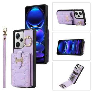 For Xiaomi Redmi Note 12 Pro 5G Global Vertical Card Bag Ring Holder Phone Case with Dual Lanyard(Purple)