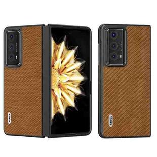 For Honor Magic V2 Electroplating Carbon Fiber Texture Protective Phone Case(Light Brown)