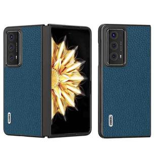 For Honor Magic V2 Genuine Leather Litchi Texture Phone Case(Blue)