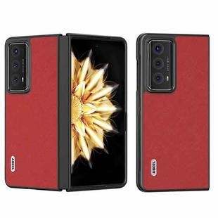 For Honor Magic V2 ABEEL Cross Texture Genuine Leather Phone Case(Red)