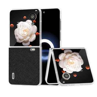 For Honor Magic V Flip ABEEL Cross Texture Genuine Leather Phone Case(Black)