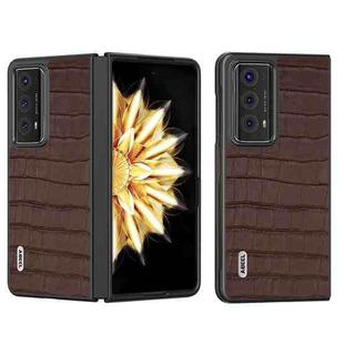 For Honor Magic V2 ABEEL Crocodile Texture Genuine Leather Phone Case(Brown)