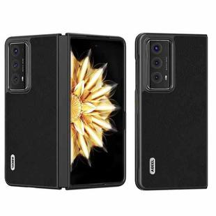 For Honor Magic V2 Electroplating Genuine Leather + PC Litchi Texture Phone Case(Black)