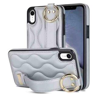 For iPhone XR Non-slip Full Coverage Ring PU Phone Case with Wristband(Silver)