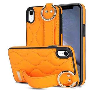 For iPhone XR Non-slip Full Coverage Ring PU Phone Case with Wristband(Orange)