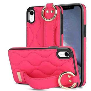 For iPhone XR Non-slip Full Coverage Ring PU Phone Case with Wristband(Rose Red)