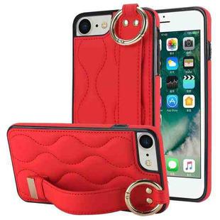 For iPhone 7 / 8 Non-slip Full Coverage Ring PU Phone Case with Wristband(Red)