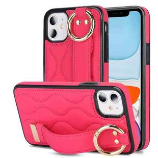 For iPhone 11 Non-slip Full Coverage Ring PU Phone Case with Wristband(Rose Red)