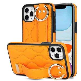 For iPhone 11 Pro Non-slip Full Coverage Ring PU Phone Case with Wristband(Orange)