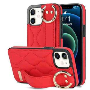 For iPhone 12 mini Non-slip Full Coverage Ring PU Phone Case with Wristband(Red)