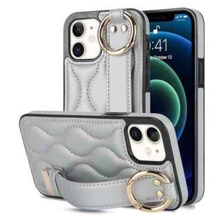 For iPhone 12 mini Non-slip Full Coverage Ring PU Phone Case with Wristband(Silver)