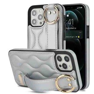 For iPhone 12 Pro / 12  Non-slip Full Coverage Ring PU Phone Case with Wristband(Silver)