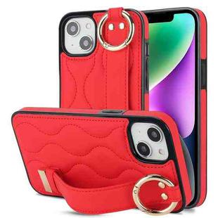 For iPhone 13 Non-slip Full Coverage Ring PU Phone Case with Wristband(Red)
